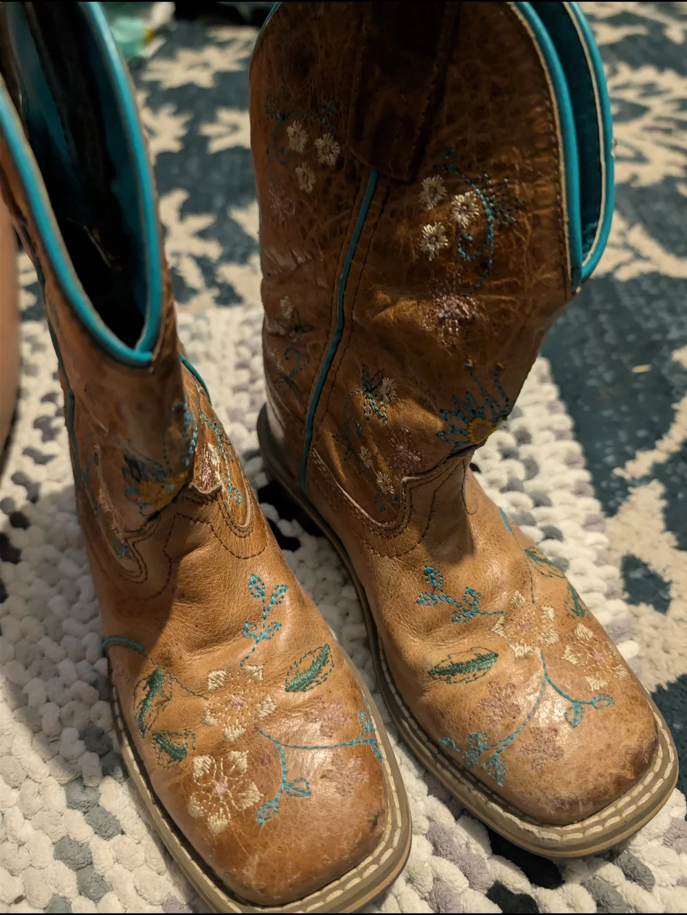 Smoky Style Brown Kids Cowboy Boots with Turquoise Accents